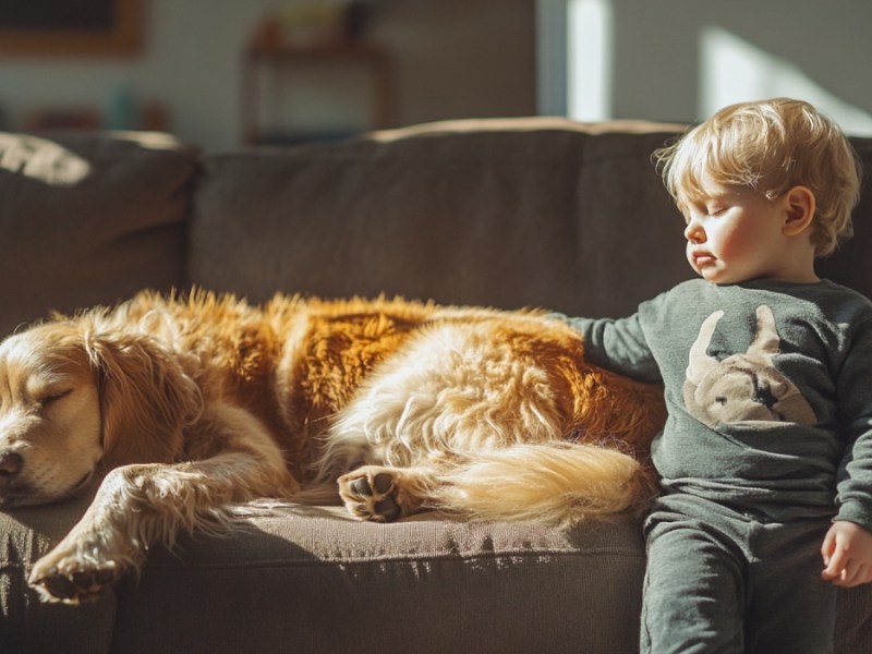 Ein Junge und ein Hund. (KI-generiert)