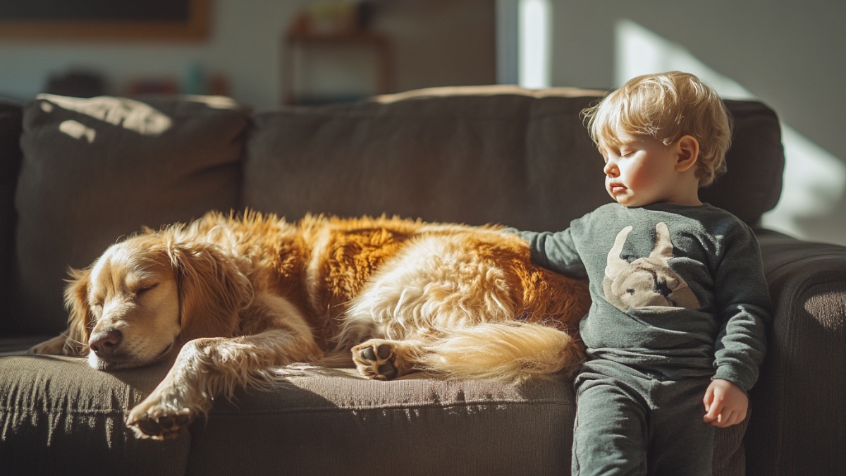 Ein Junge und ein Hund. (KI-generiert)