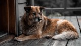Hund auf Veranda. (KI-generiert)