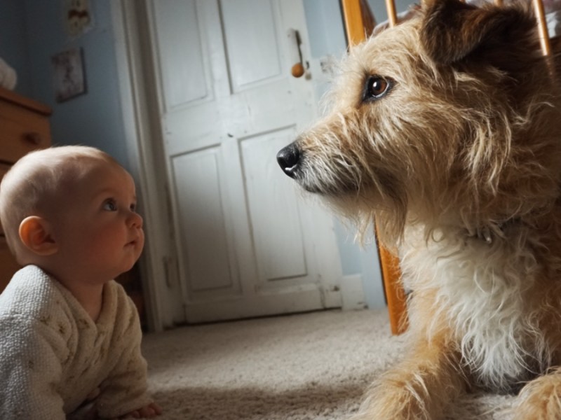 Hund und Baby. (KI-generiert)