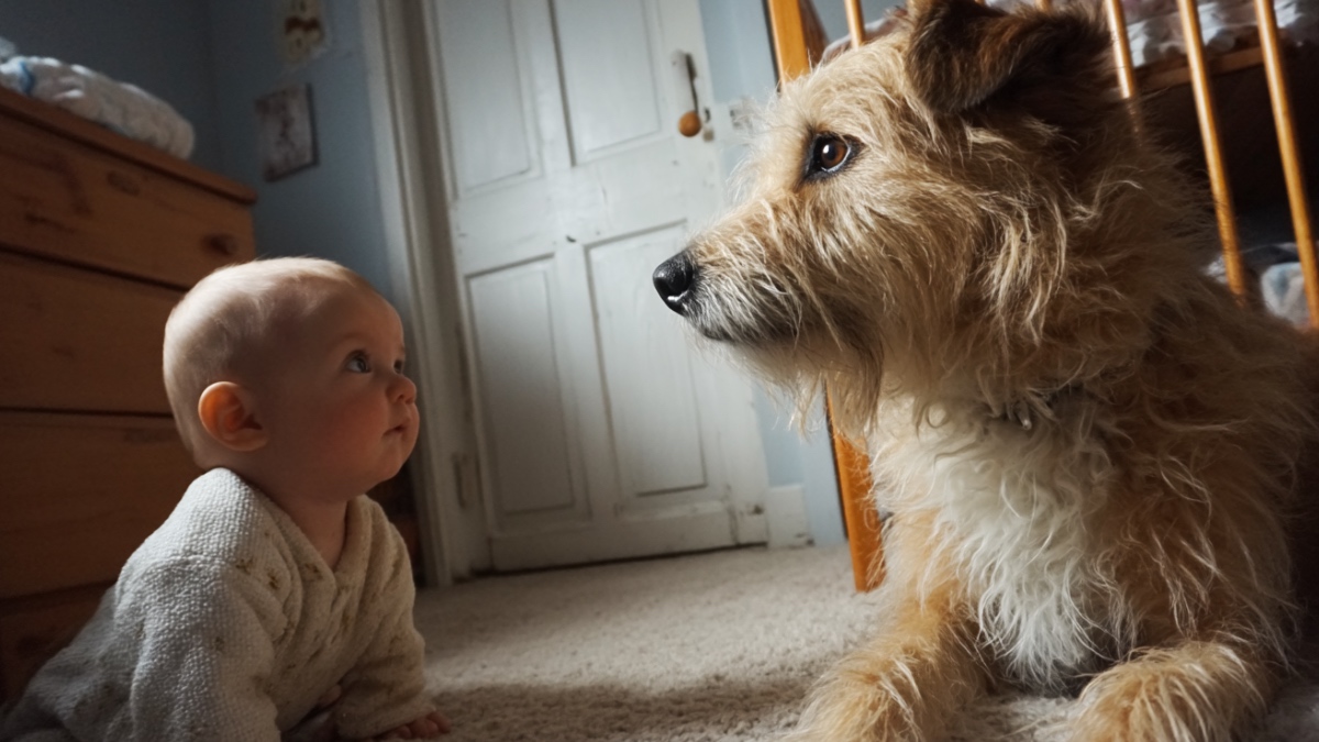 Hund und Baby. (KI-generiert)