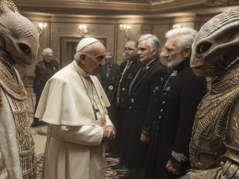 Der Papst spricht mit Aliens. (KI-generiert)