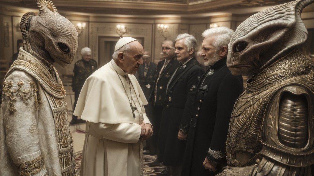 Der Papst spricht mit Aliens. (KI-generiert)