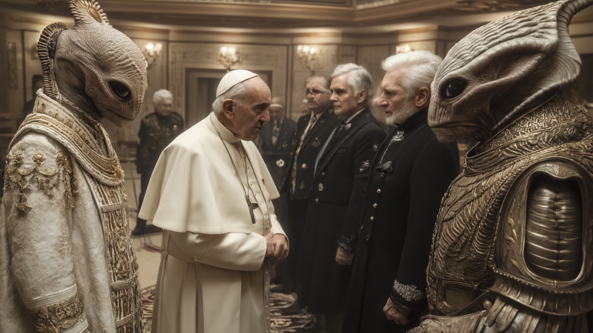 Der Papst spricht mit Aliens. (KI-generiert)