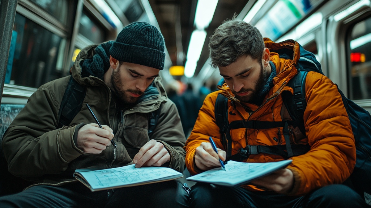 Männer in der U-Bahn. (KI-generiert)