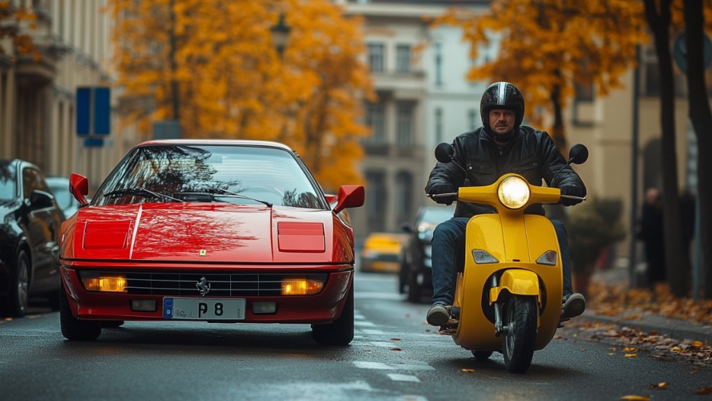 Moped und Ferrari. (KI-generiert)