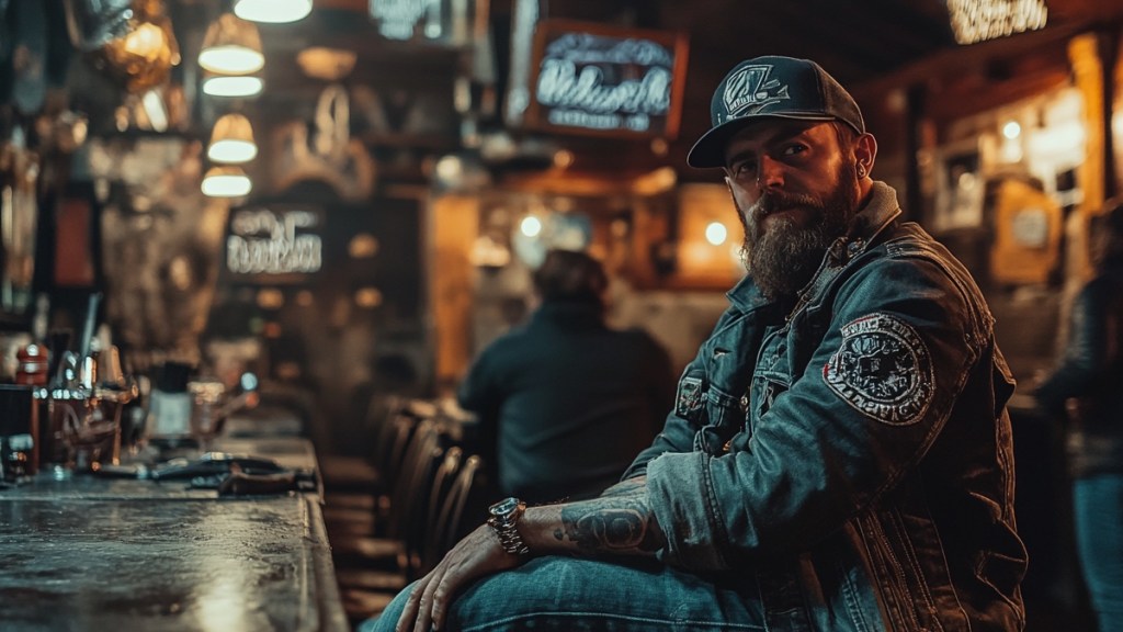 Ein Biker in einer Bar.