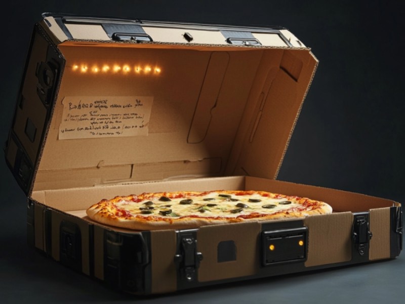 Pizzakarton mit Nachricht. (KI-generiert)