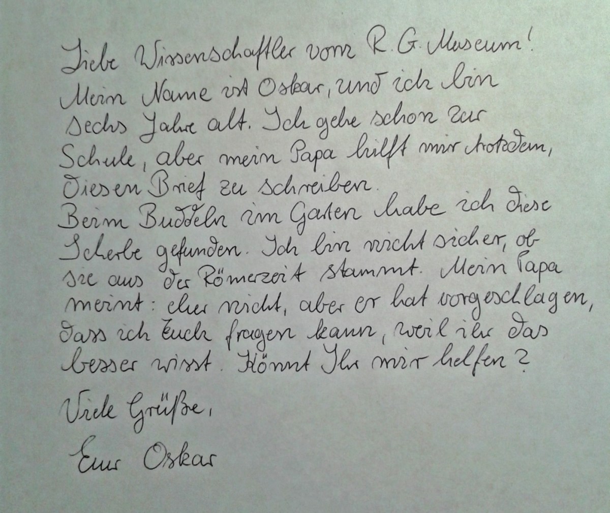 Der Brief eines Kindes an ein Museum.
