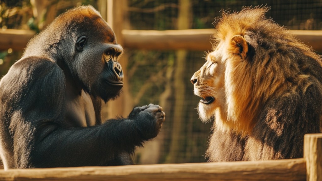 Ein Gorilla und ein Löwe. (KI-generiert)