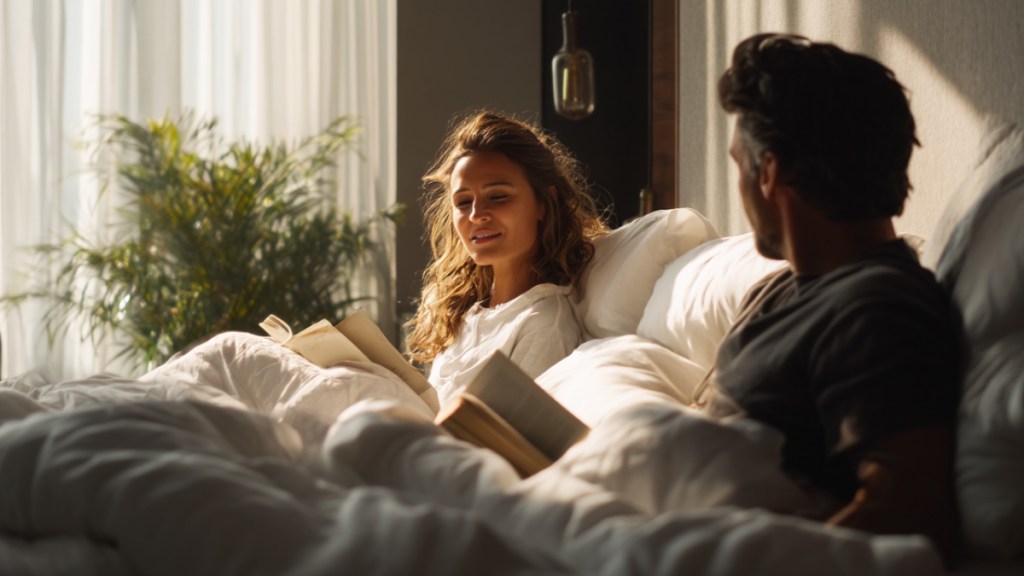 Ehepaar liegt im Bett. (KI-generiert)