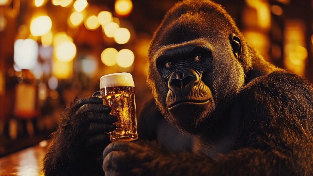 Ein Gorilla in einer Bar (KI-generiert).
