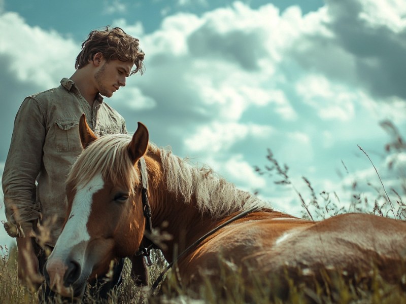 Mann mit Pferd. (KI-generiert)