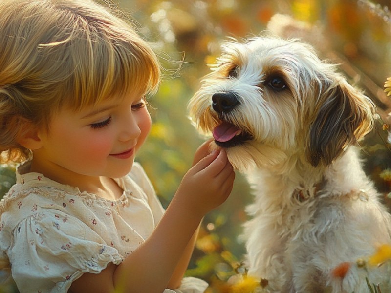 Mädchen und Hund. (KI-generiert)