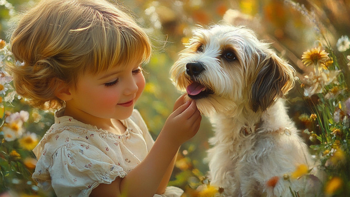 Mädchen und Hund. (KI-generiert)