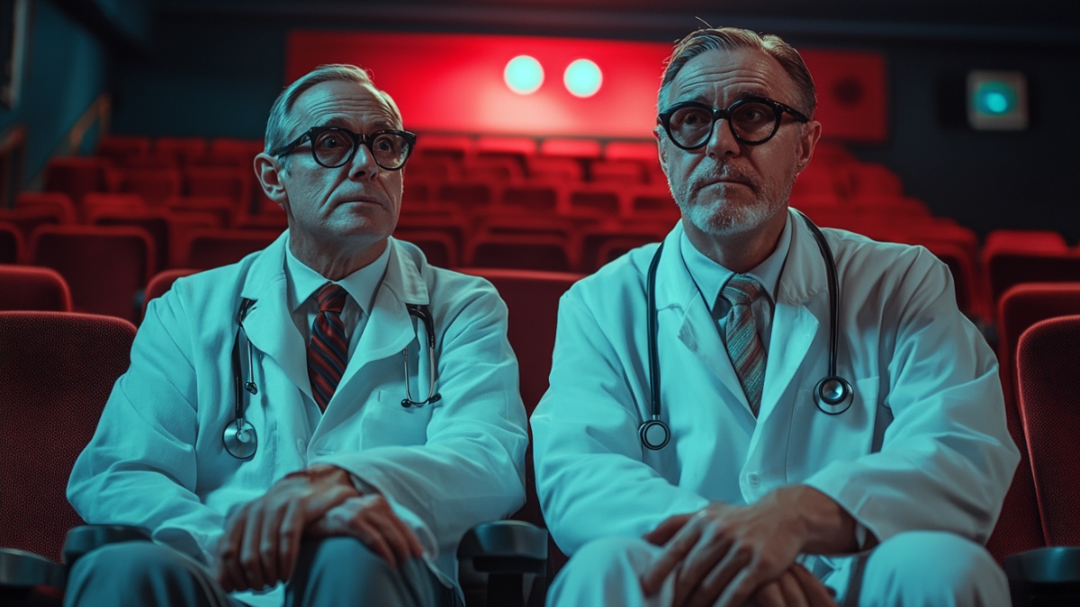 Zwei Ärzte im Kino. (KI-generiert)
