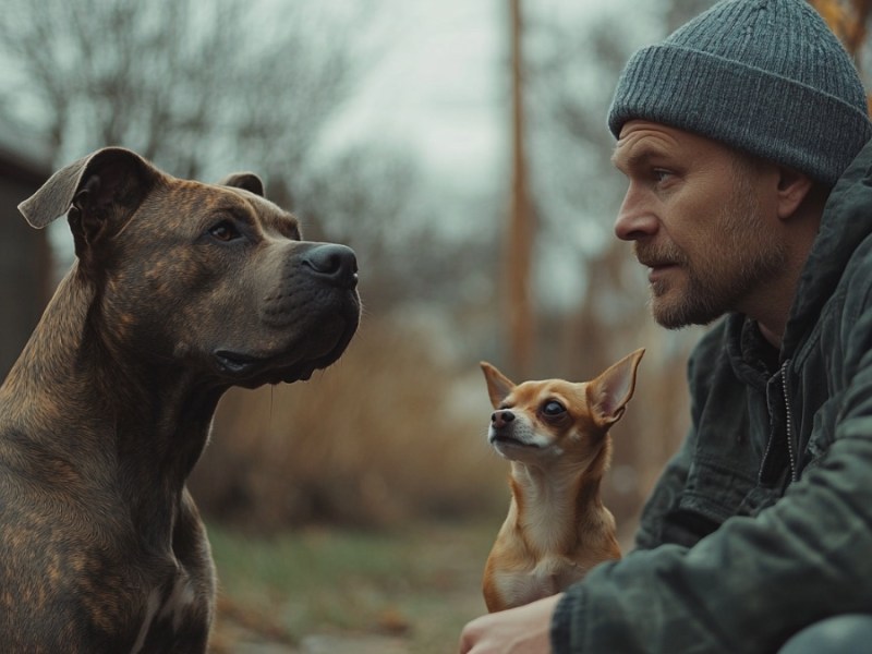 Mann und Hunde. (KI-generiert)