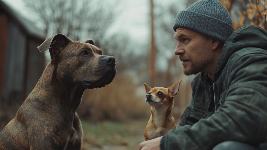 Mann und Hunde. (KI-generiert)