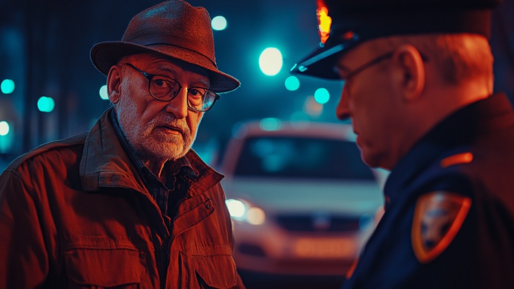 Alter Mann und Polizist. (KI-generiert)