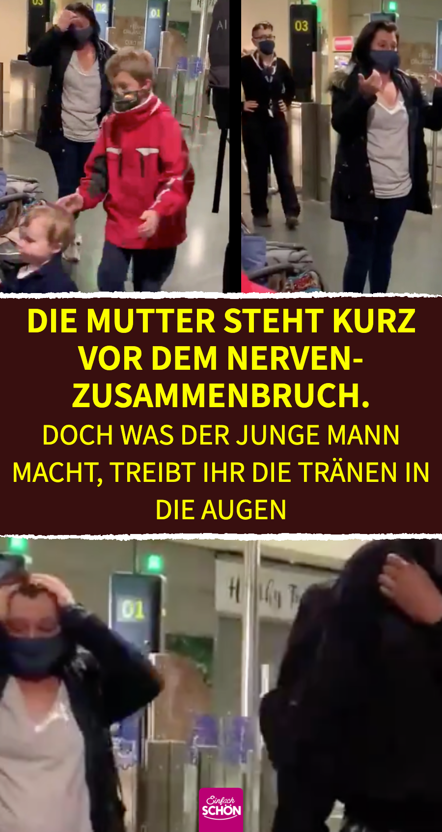 Fremder hilft Mama Stephanie am Ryanair-Schalter mit Gepäck