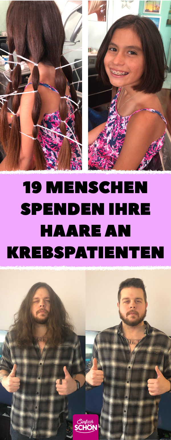 Krebs: Vorher-nachher-Bilder von Menschen, die Haare spenden