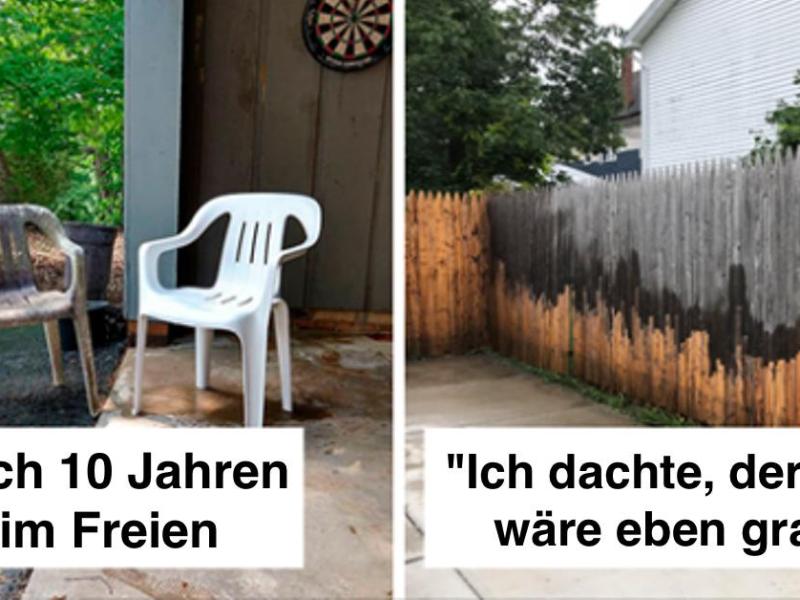 Balkonmöbel und Zaun nach Reinigung mit Hochdruckreiniger