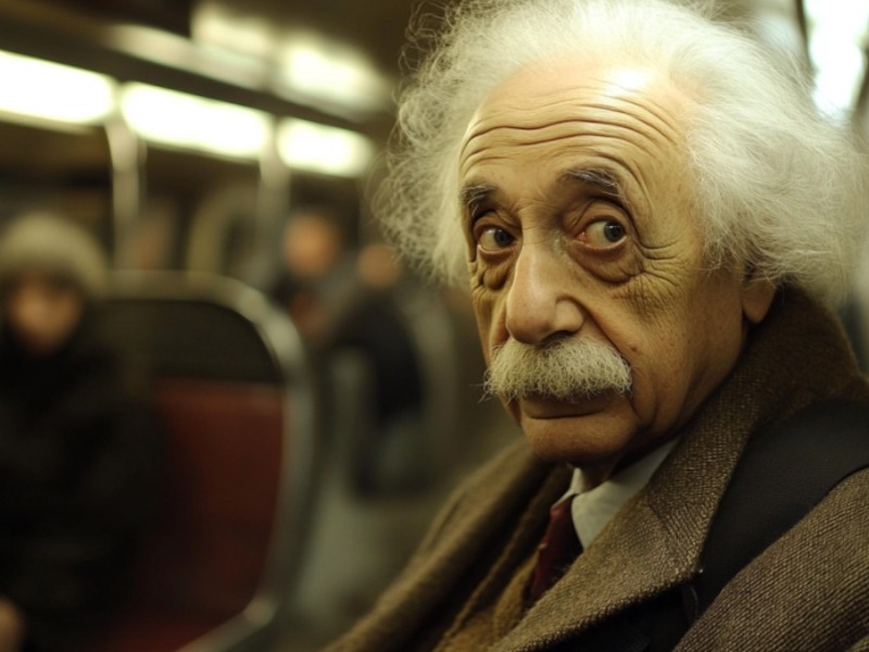Albert Einstein in der U-Bahn.