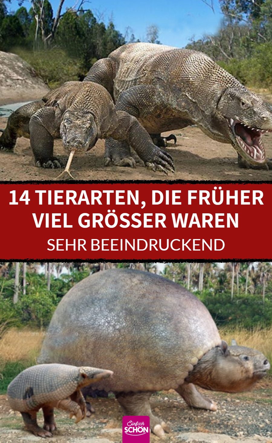 Prähistorische Tiere neben ihren kleinen, modernen Nachfahren