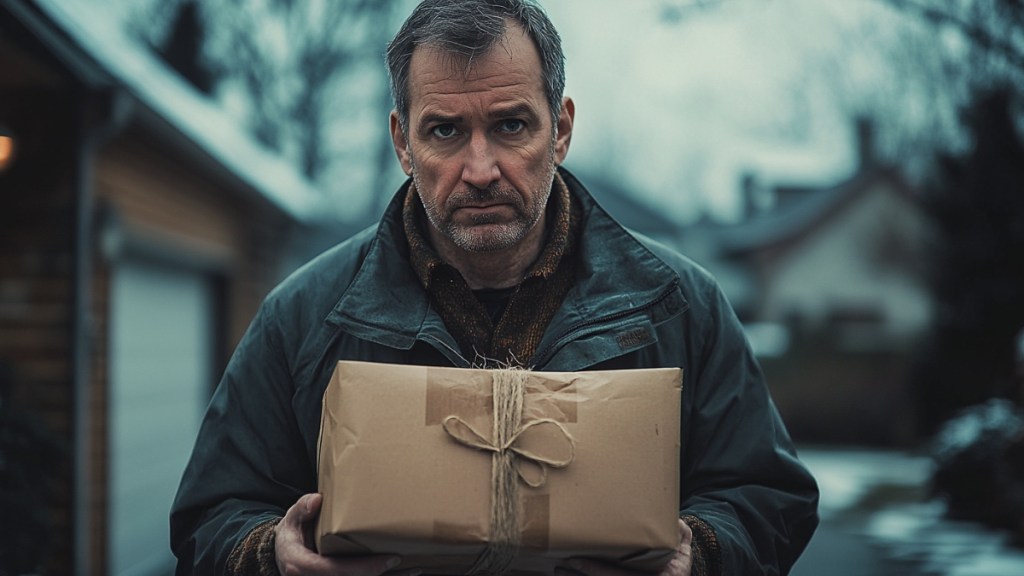 Mann mit Paket. (KI-generiert)