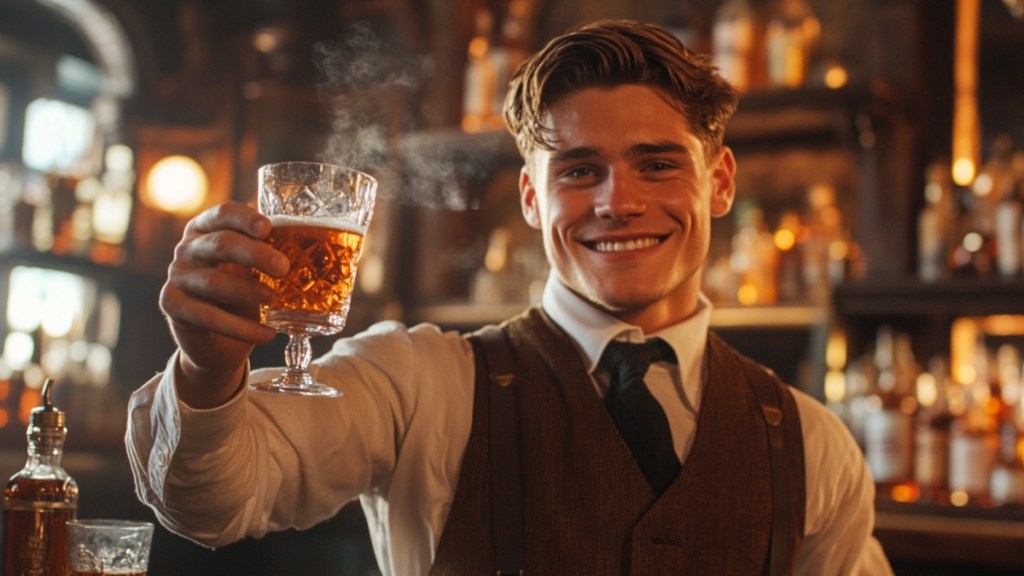 Ein Mann mit einem Glas in der Hand. (KI-generiert)