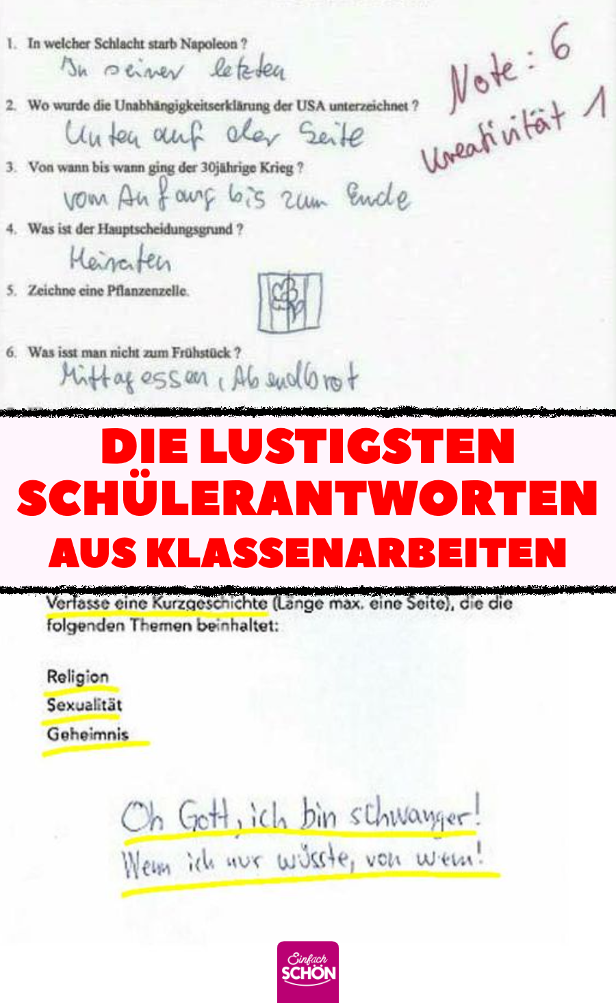 Lustige Schülerantworten aus Klassenarbeiten