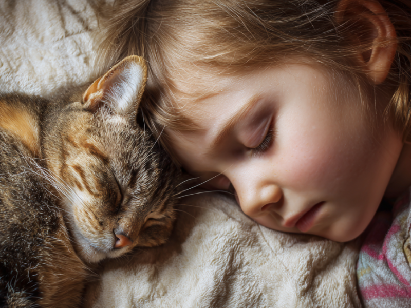 Mädchen und Katze. (KI-generiert)