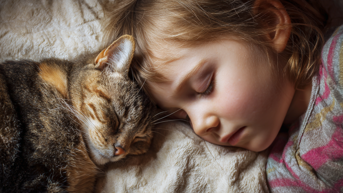Mädchen und Katze. (KI-generiert)