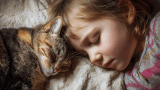 Mädchen und Katze. (KI-generiert)