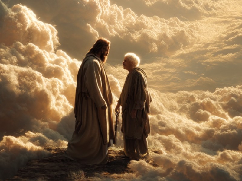 Jesus spricht mit einem Mann. (KI-generiert)