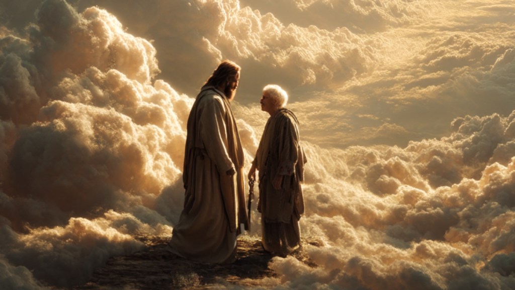 Jesus spricht mit einem Mann. (KI-generiert)