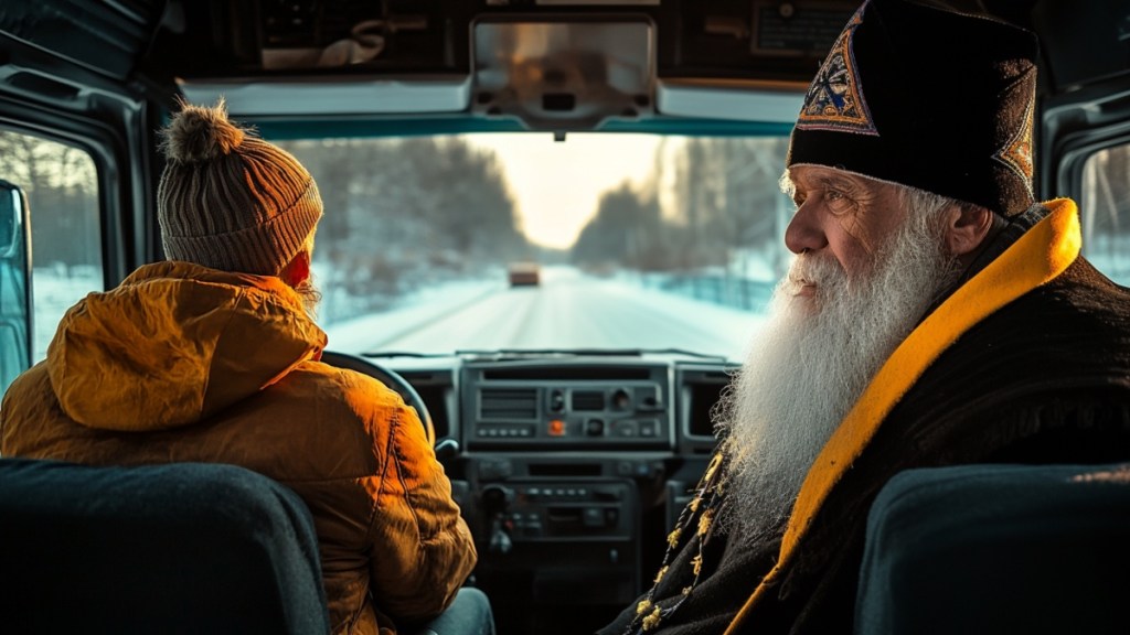 Ein Priester und ein Lkw-Fahrer. (KI-generiert)
