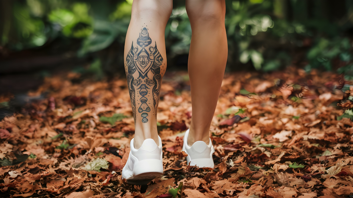 Ein Tattoo auf einem Bein.