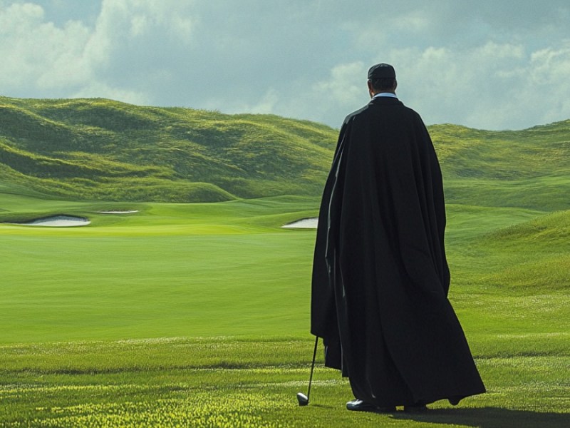 Ein Pfarrer auf einem Golfplatz. (KI-generiert)