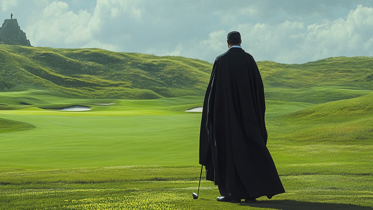 Ein Pfarrer auf einem Golfplatz. (KI-generiert)