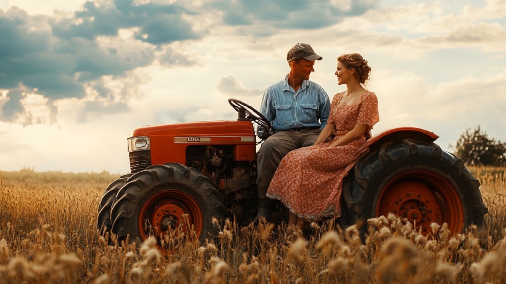 Mann und Frau auf Traktor. (KI-generiert)