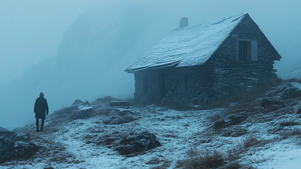 Ein Einsiedler in einer Hütte in den Alpen. (KI-generiert)