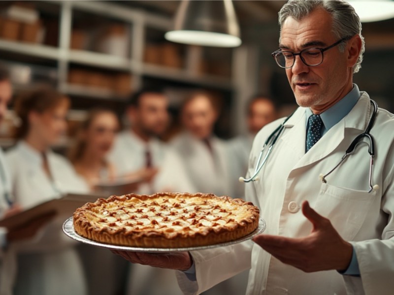Ein Arzt mit einem Kuchen. (KI-generiert)