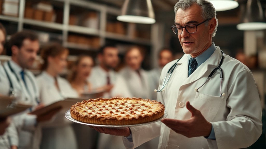 Ein Arzt mit einem Kuchen. (KI-generiert)