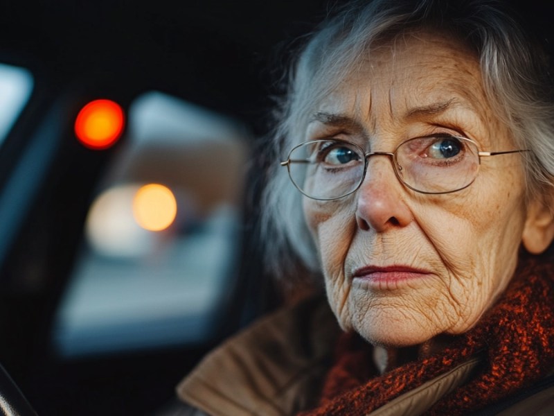 Eine Oma bei einer Polizeikontrolle. (KI-generiert)