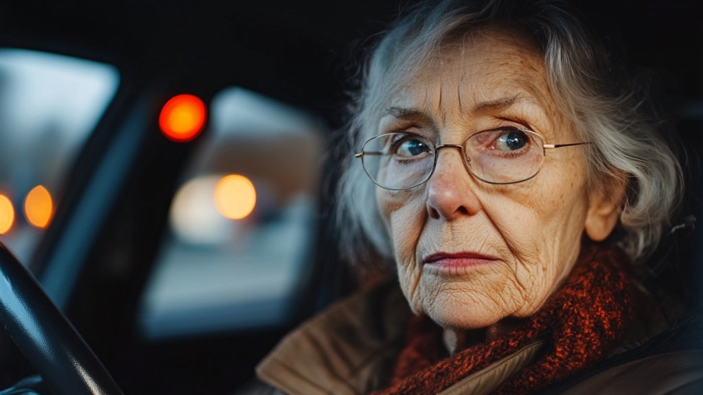 Eine Oma bei einer Polizeikontrolle. (KI-generiert)