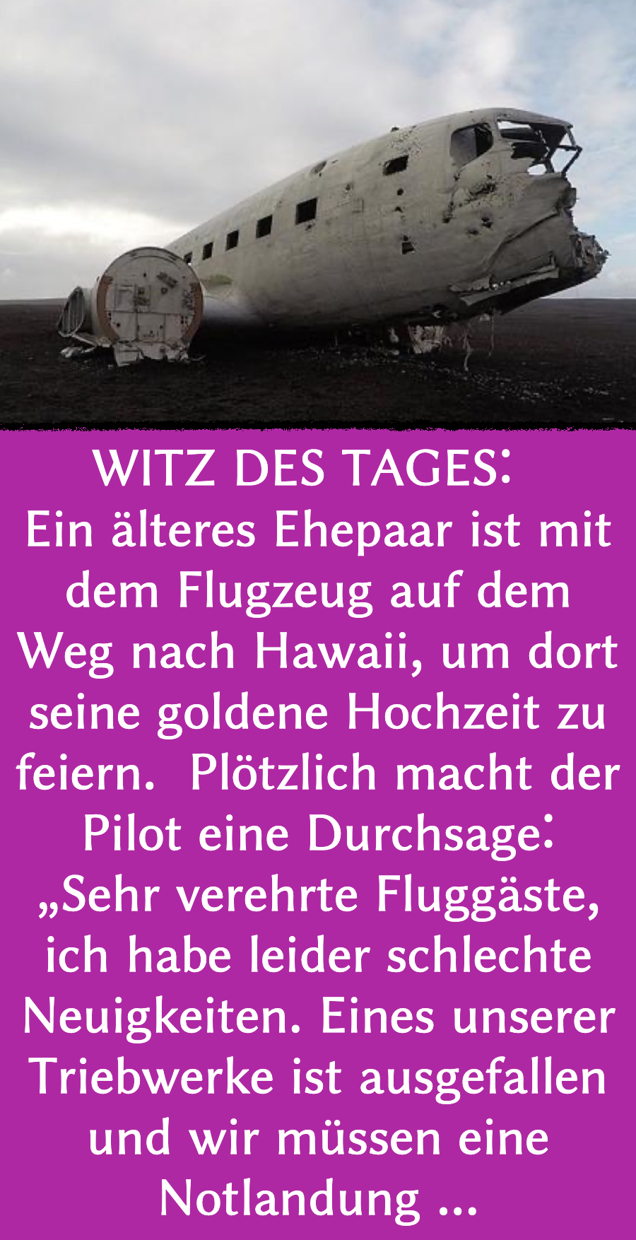 Ehe-Witz des Tages: Flugzeug landet auf einsamer Insel