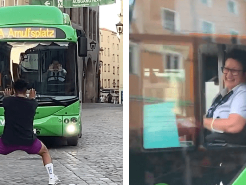 Passant und Busfahrerin liefern sich lustige Einlage in Regensburg