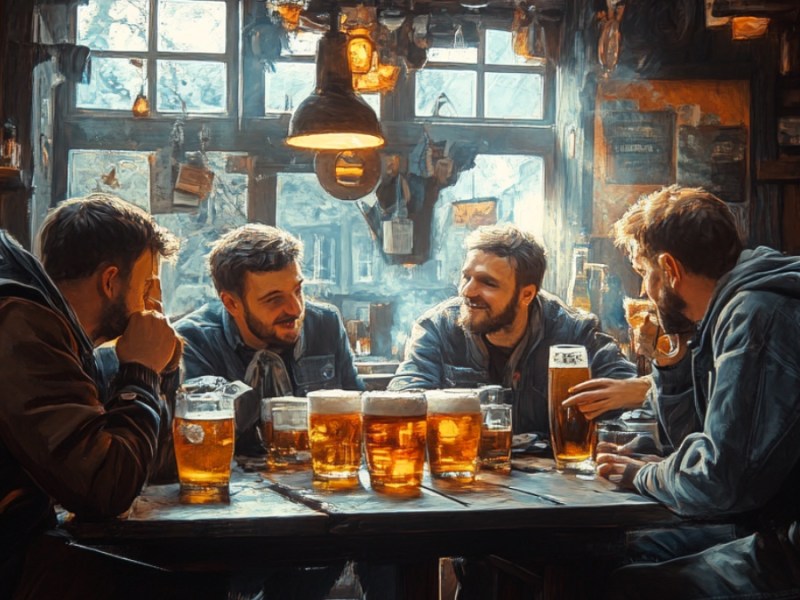 Freunde im Brauhaus. (KI-generiert)