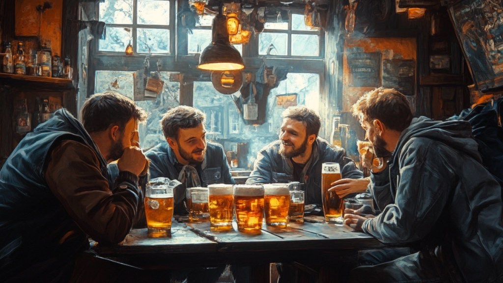 Freunde im Brauhaus. (KI-generiert)